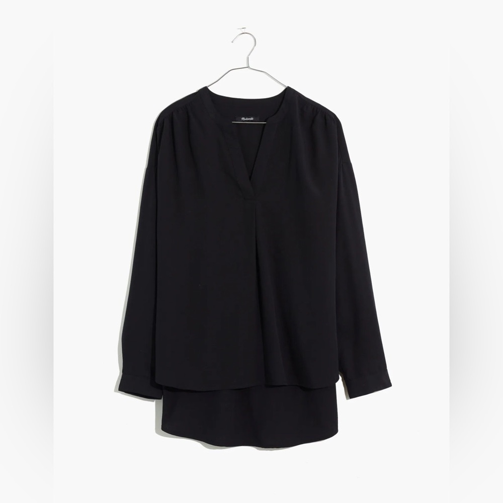 Madewell Sandwashed Popover Top in black size medium